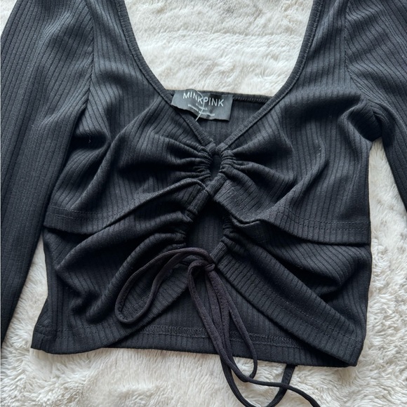 MinkPink XS Black Front Tie Crop Top NWT - Picture 4 of 7